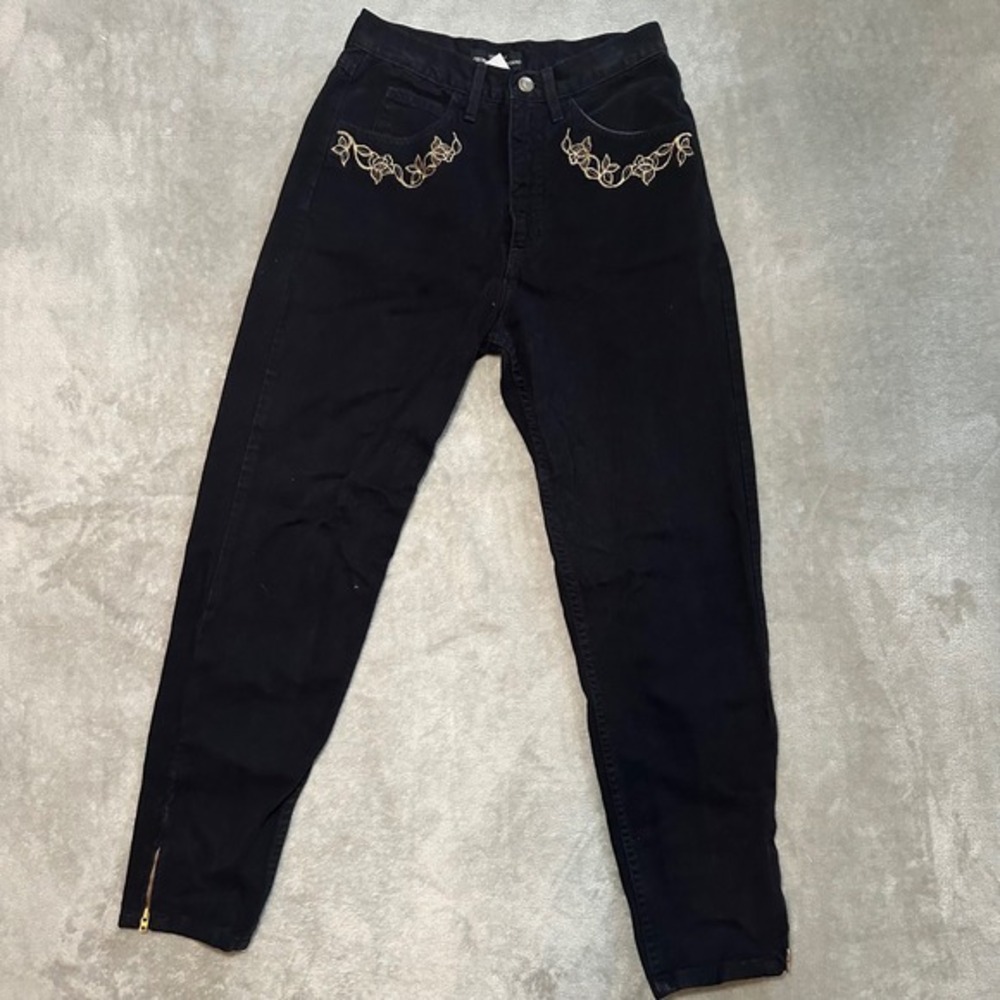 Vtg 80s Guess‎ Georges Marciano Black Denim Jeans Sz 28 *25x26 Tapered Ankle Zip